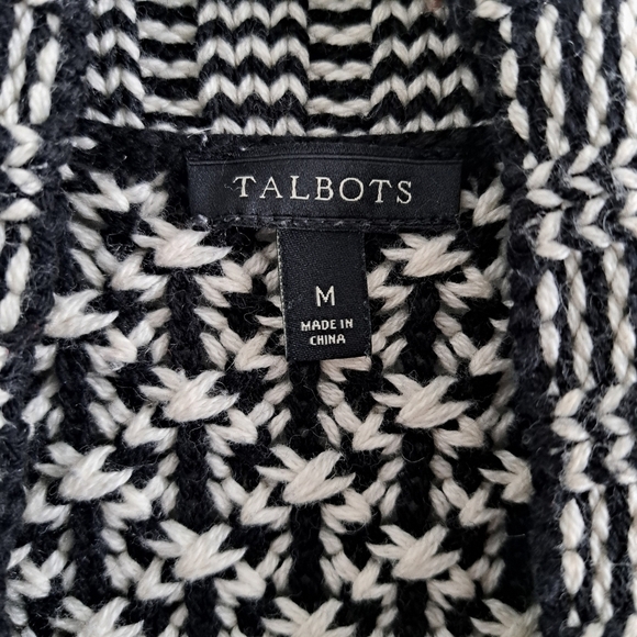Talbots Chunky Knit Cardigan Sweater Black And White Open Front Women's Size M - Picture 4 of 11